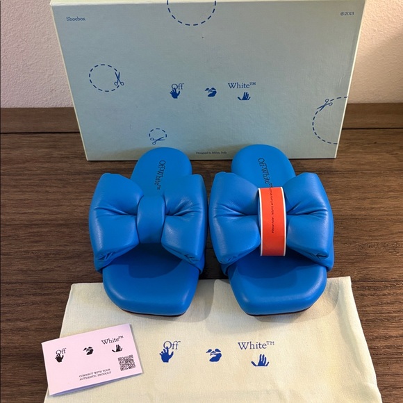 NIB [Off-White] Oversized Bow Blue Leather Slip-On Sandals Women’s EU 36 / US 6 - Picture 3 of 14